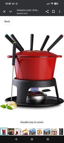 Cherry Red Cast Iron Fondue Set