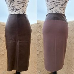 Raquel Allegra brown leather high waisted pencil skirt size 1 S small