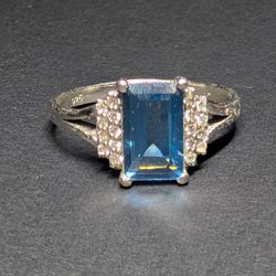 Sterling Silver Blue Cubic Zirconia- Size 10