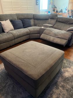 Gray Sectional Recliner Sofa with Ottoman