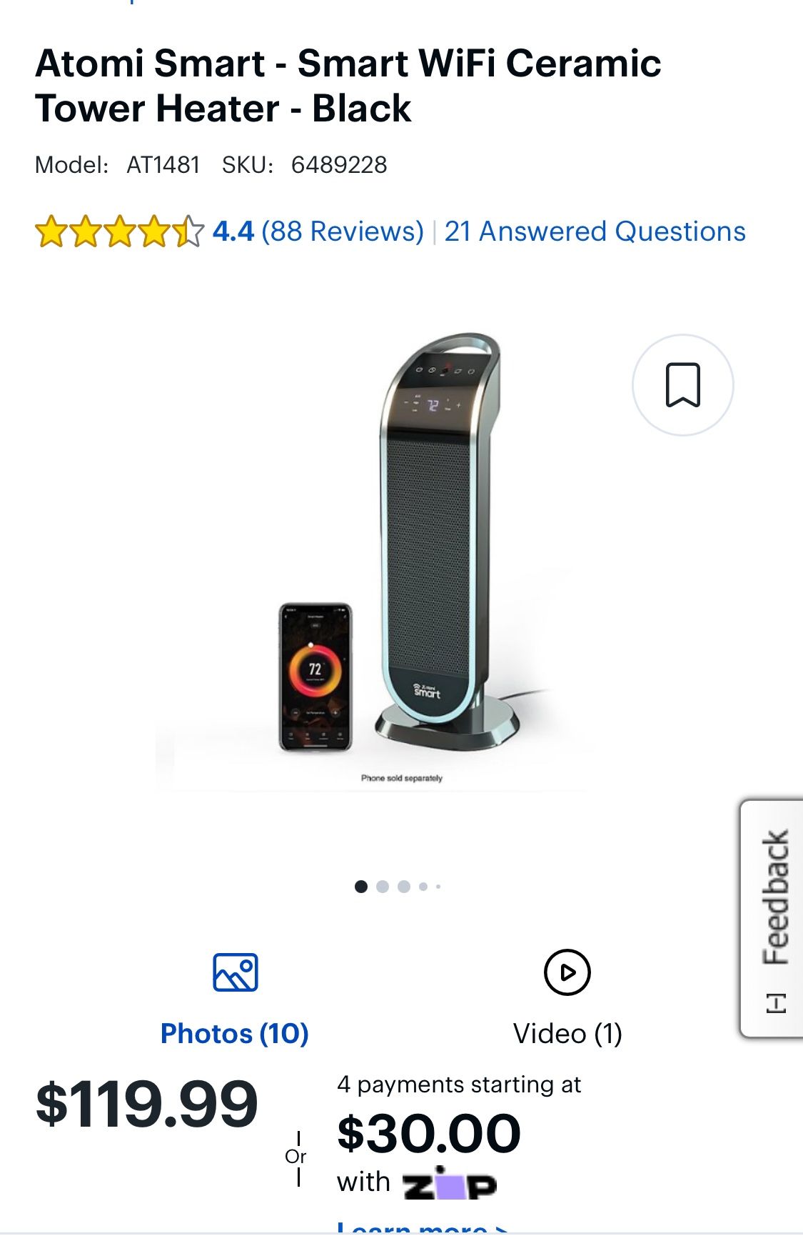 Smart Wifi Ceramic Tower Heater