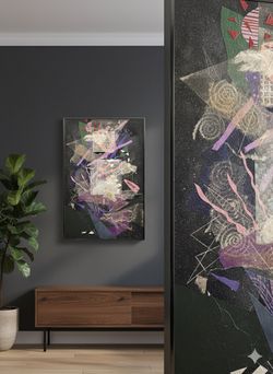 Signed 1986 Mixed Media Artwork “Night Flowers” – Abstract Collage – Framed Original