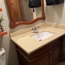 Bathroom Vanity w/ Stone Top, Sink & Mirror