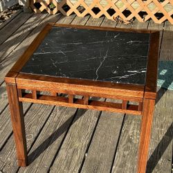 Vintage Walnut End Table With Black Marble Insert