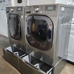 💢💯SET LG  WASHER AND DRYER ELECTRIC DRYER STAINLESS STEEL JUMBO STEAM 