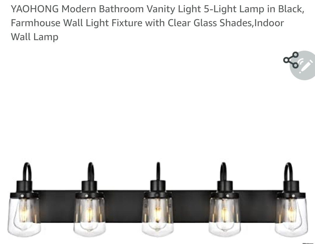 YAOHONG Modern Bathroom Vanity Light 5-Light Lamp in Black