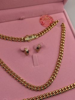 Gold Cuban Link Chain Bracelet and Earring Set