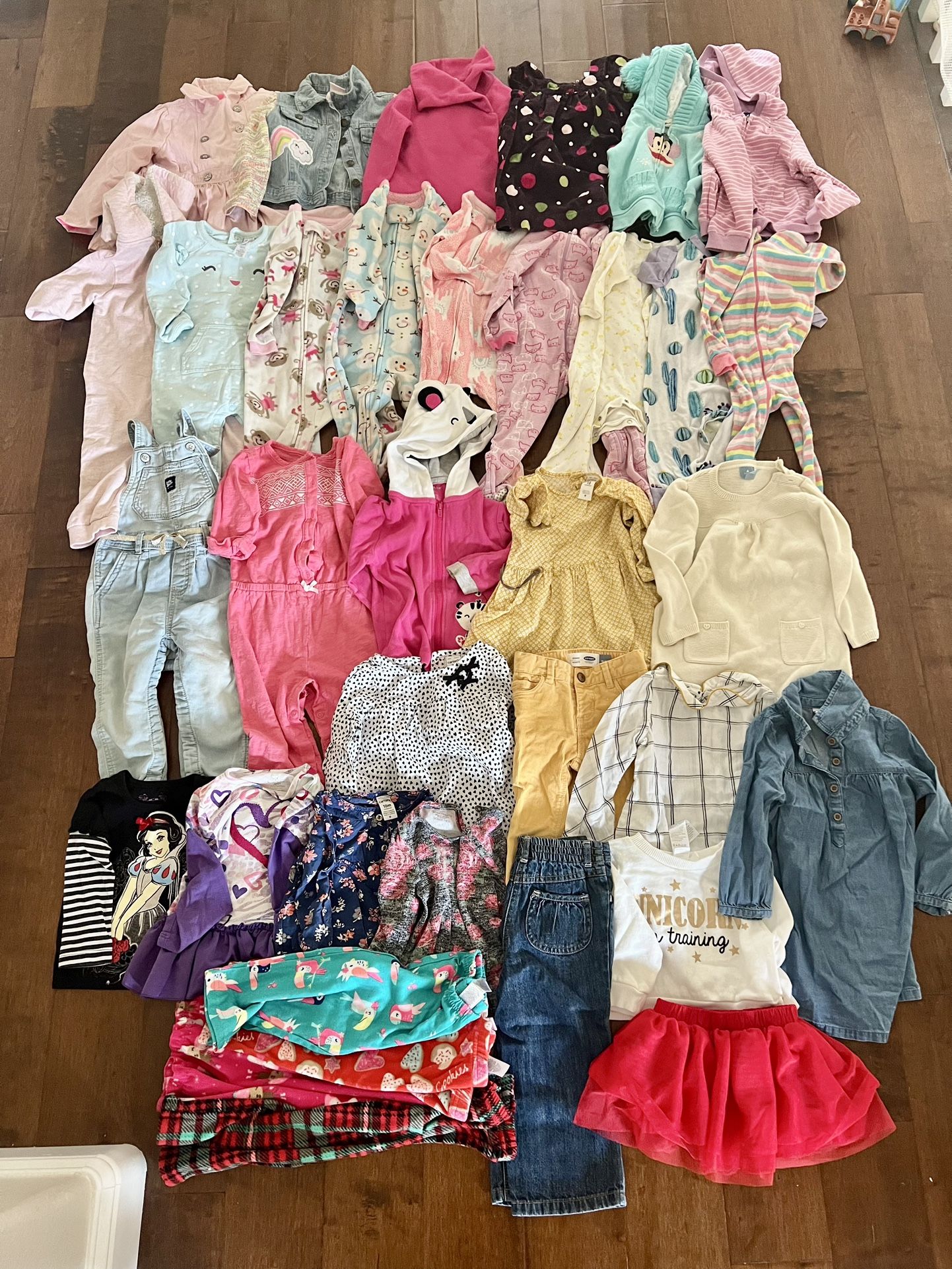 Baby girl 35 piece clothing lot size 18 24 months jackets overalls outfits  35 pieces total  Super cute!  Comes with long sleeve tops, jackets, overal