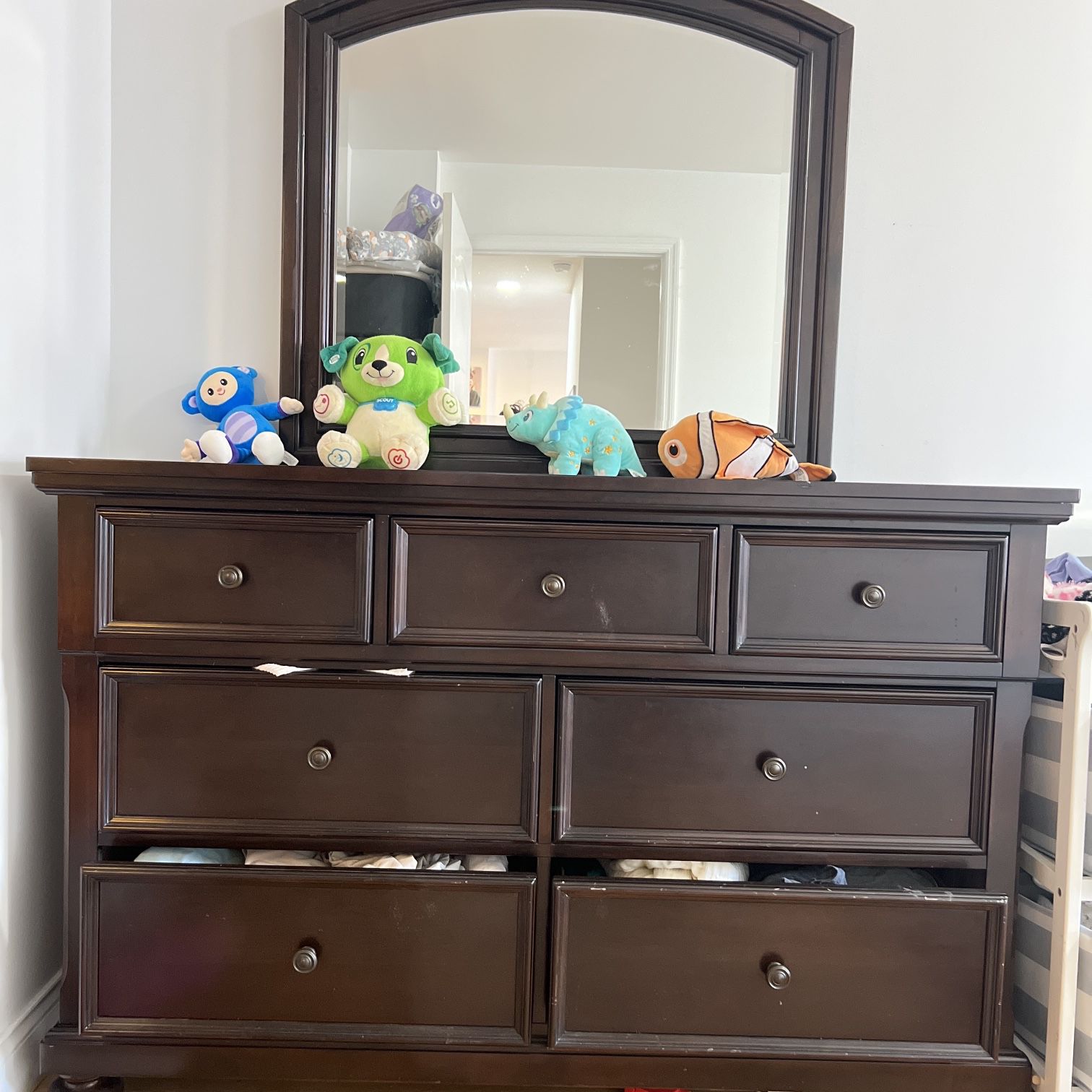 Solid Wood Drawer  With Mirror! Dark Brown! 