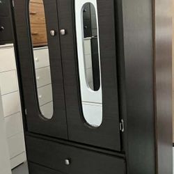 Tall Grey Closet With Mirror 