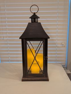 Farmhouse Large 3 Candle Lantern Bronze Look Tabletop Display