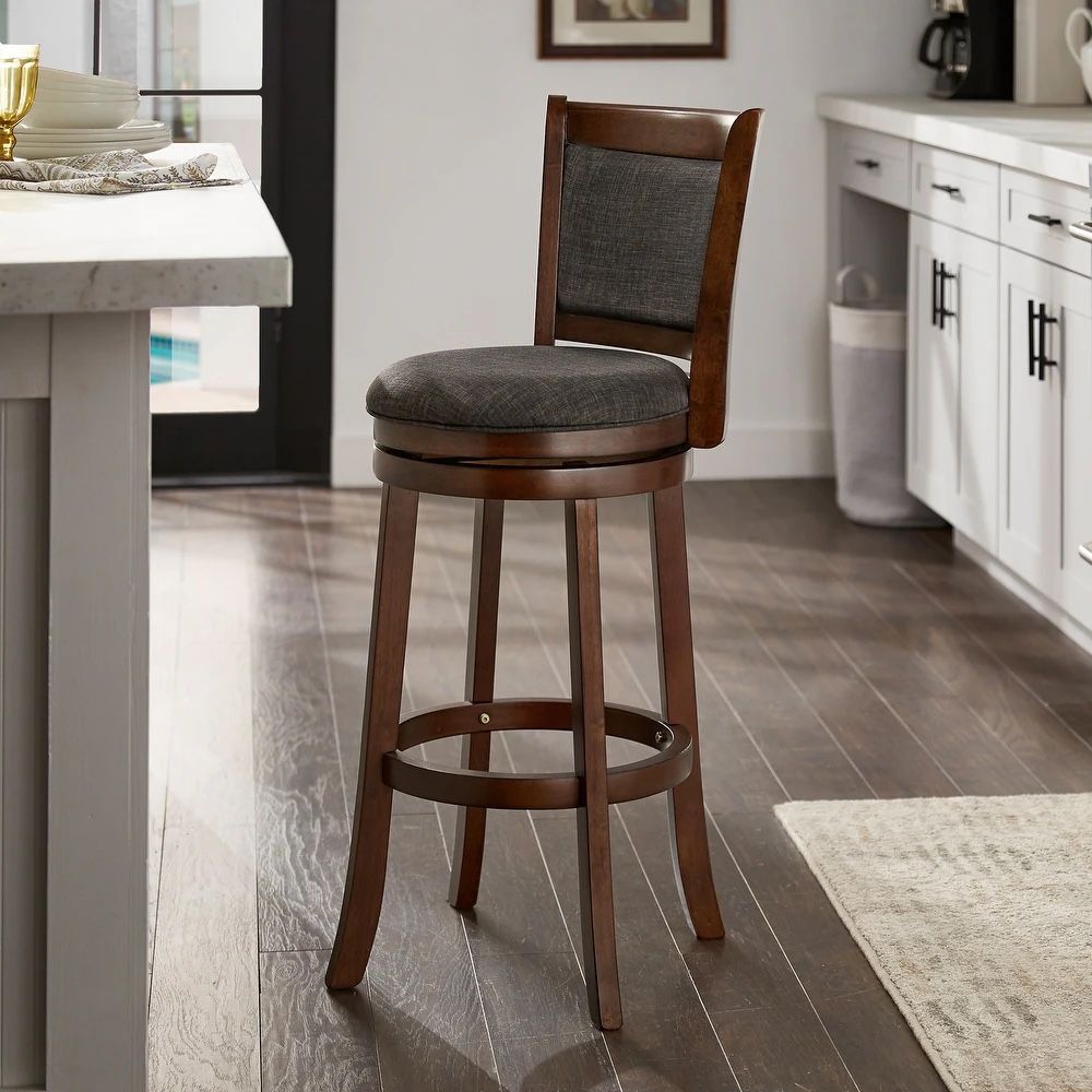 Verona Panel Back Linen Swivel 29-inch High Back Bar Stool by iNSPIRE Q Classic - Cherry-Dark Grey Linen