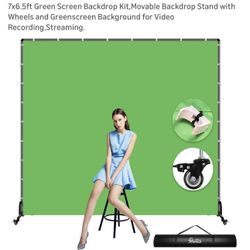 GREAT DEAL!!! 7x6.5ft Green Screen Backdrop Kit,Movable Stand w/ Wheels & Greenscreen Background for Video Recording, Streaming