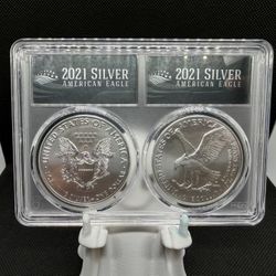 2021 Silver Eagle Type 1 & Type 2 PCGS MS70 First Strike Set – 2oz .999 Silver 