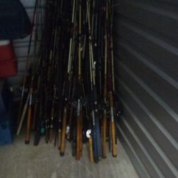 Over 200 Fishing Rods,Half need Work. plus 70 Plus Working Reels.