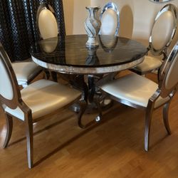 Dining Room Table and leather chairs