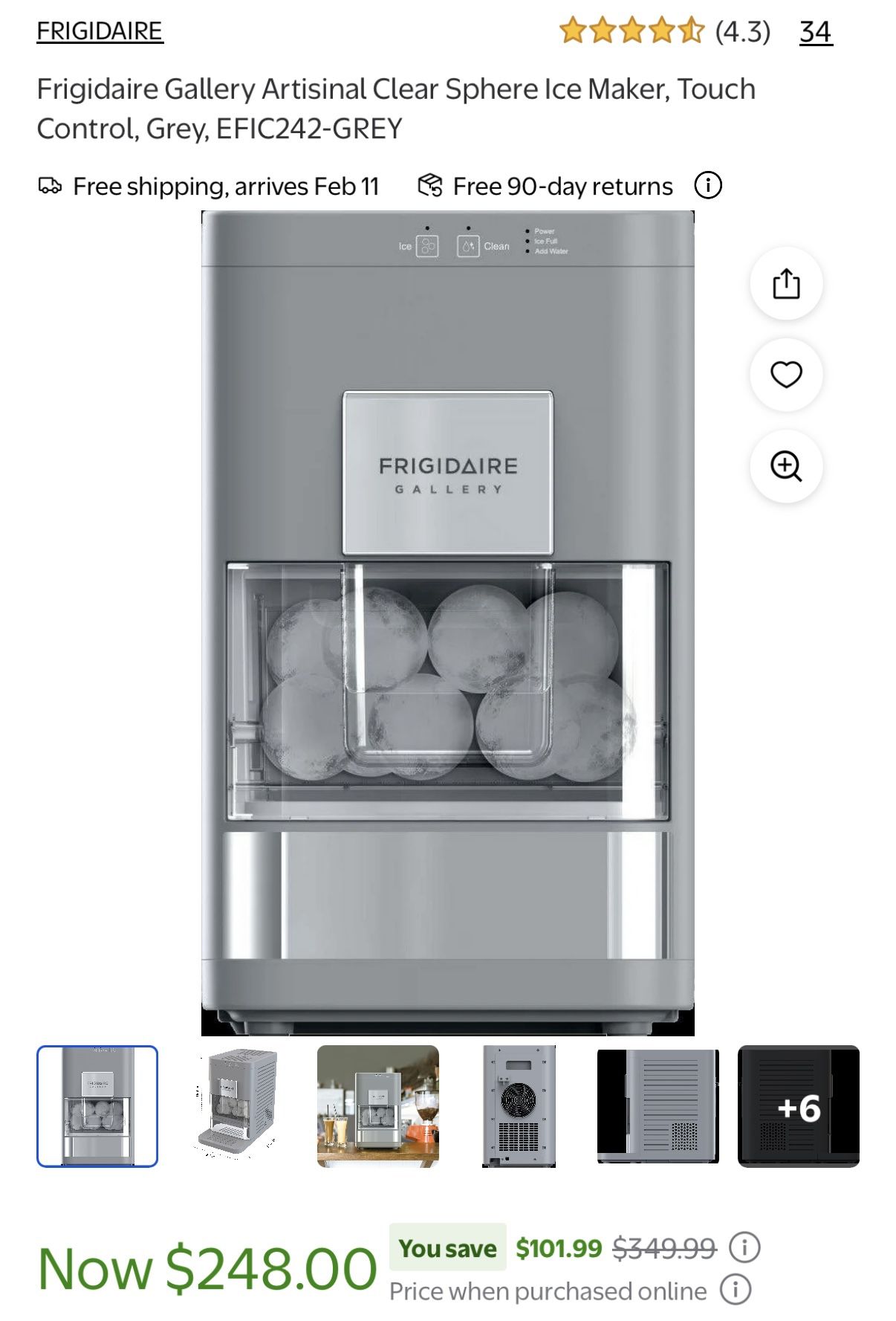 Frigidaire Gallery Artisinal Clear Sphere Ice Maker - NEW