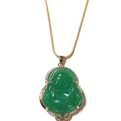 Jade jadeite  green happy Buddha luck smooth pendant necklace religious