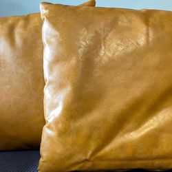2 Caramel Cognac faux leather Decorative pillows