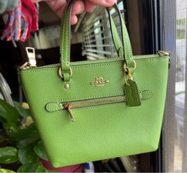 Coach Green Saffiano Leather Mini Gallery Tote with Crossbody Removable Strap Coach Mini Tote Bag Green