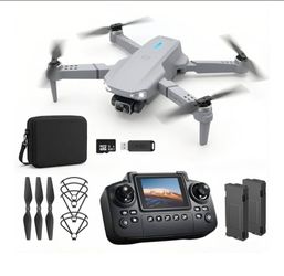 E88 Drone with Screen Controller with SD card, Foldable Mini Drone for Beginners, 2 Batteries, 360° Flips Waypoint Fly, Active Obstacle
