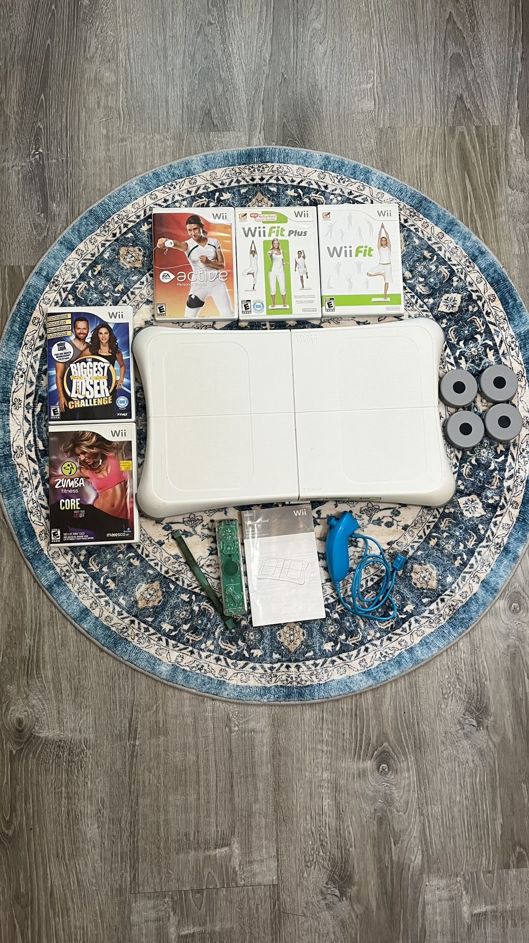 Nintendo Wii 5 Games Zumba Fit Plus Active Biggest Loser Balance Board 4 Foot Pads