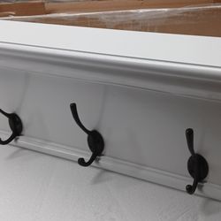 New NovaSolo Halifax Pure White Mahogany Wood 4-Hook Coat Rack And Top Shelf