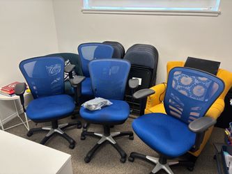 Blue Mesh Office Chairs with Armrests – Set of 3