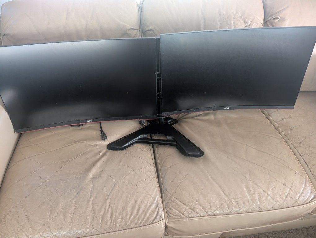 Pair of Curved Gaming 27in Monitors and Stand