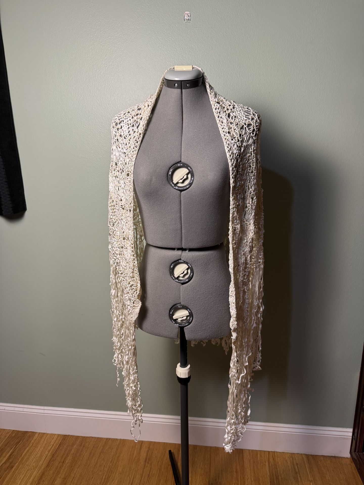 Crocheted Knit Shawl with Fringe - Handcrafted Boho Wrap