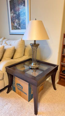 2 Glass To Wooden End Tables