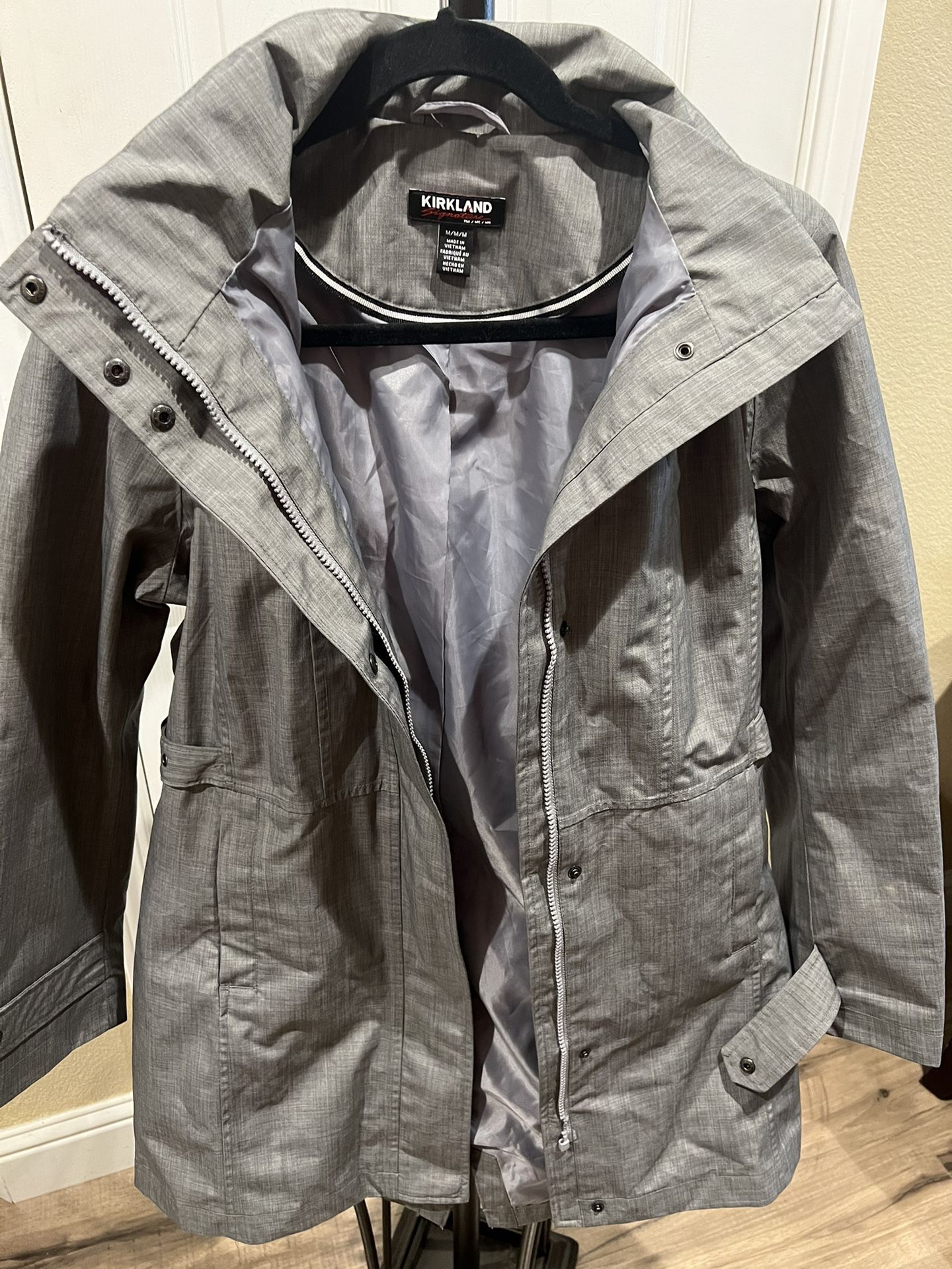 Kirkland Women’s Rain Coat/Over Coat/Gray/Medium/Hood