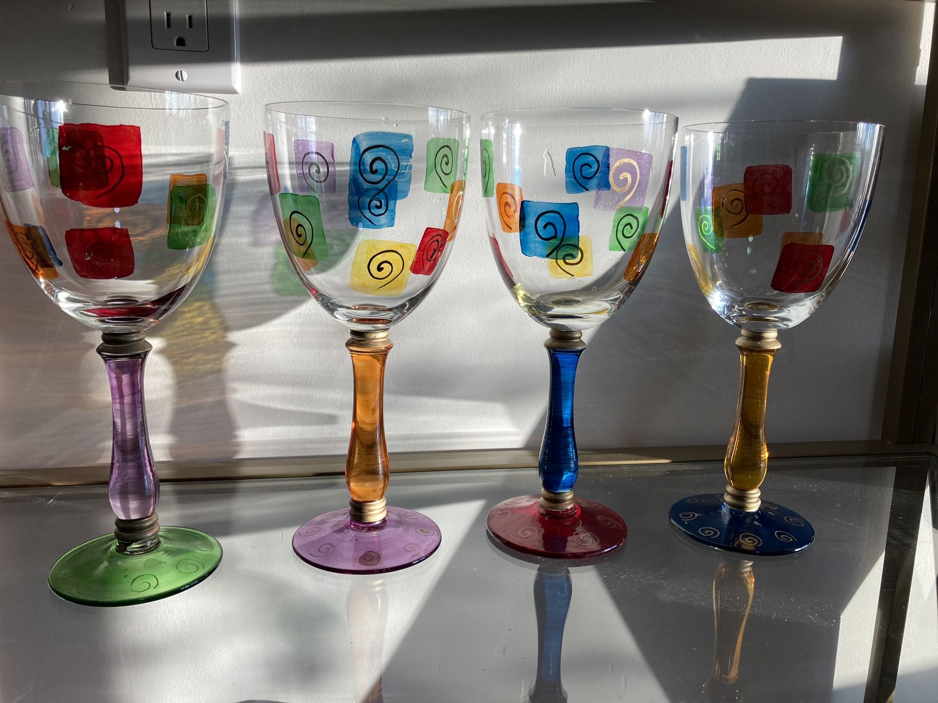ROYAL DANUBE Crystal Hand Painted MARDI GRAS Glass 14oz WATER / Wine GOBLET