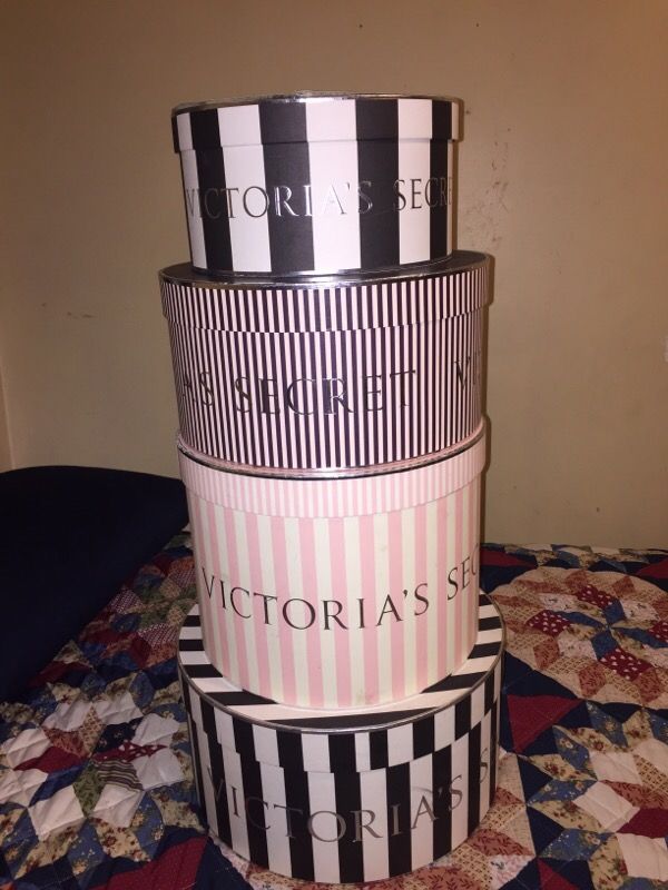 VICTORIA'S SECRET HAT BOXES STORE PROPS DISPLAY NESTING BOXES PINK BLACK WHITE