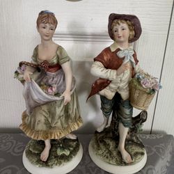 ANDREA by SADEK: Man with Flowers, Bisque Porcelein, VINTAGE, #8280
