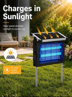 🍀Solar Bug Zapper Outdoor, Rechargeable Mosquito Zapper Light With USB-C Charging, Auto/Manual Mode, 10FT Cable, Hanging Chain, IP45 Water-Resistant