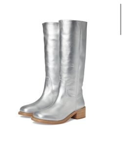 New Steve Madden Womens Riggs Fashion Boot | Silver Leather, 5.5