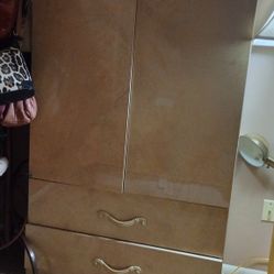 Two Nightstands, Entertainment Unit And Beautiful Formica Wardrobe Or Entertainment Cabinet With Doors And Large Drawers.