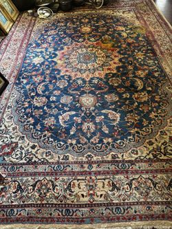Persian Nain Rug Hand-Knotted Wool Approx 8 x 11.5 ft — As-Is, Stains