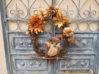 Wreath fall wreath with owl 11.5 round 2.00