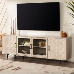 Birch / Natural Wood Color Tv Console With Herringbone
