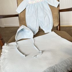 Vintage  Newborn baby  3 pieces  PREEMIE Cradle Сив. PRODUCI INFANT ITEMS. INC. FREDENT! OHIO S. A. Baby Boy Blue Bubble Romper Outfit 