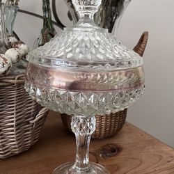 Vintage Tall Pedestal Footed Candy Jar/Compote Bowl & Lid•Please Read Description