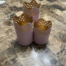 Heart Cutout Pink metal makeup brush Holders