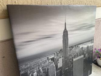 Large New York City Manhattan Skyline Silver Canvas Print