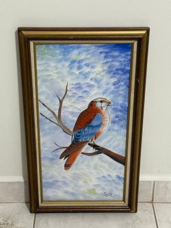 Framed Bird Oil Painting