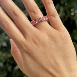 Rose Gold Pink Color Heart Chaint Ring CZ Paved Cute Lovely Hearts Rings For Women Finger Jewelry