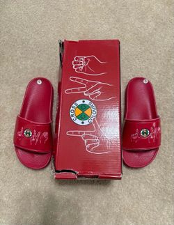 Size 5 Womens - Cross Colours CXC Love Is Love Sign Language Red Slides Sandals