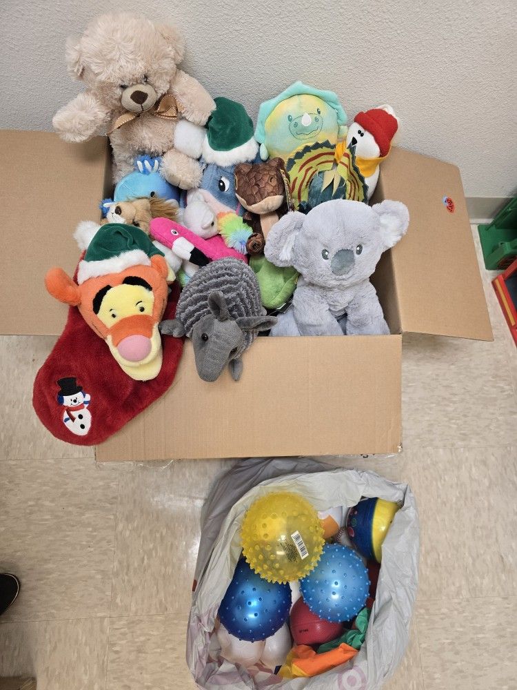 Box Of Stuff Animals And Balls