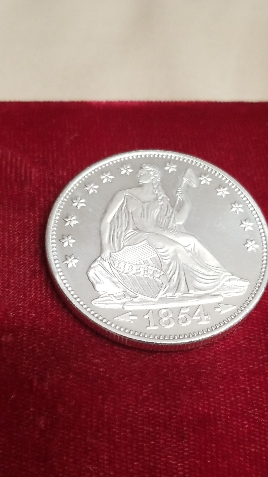 1854 SEATED LIBERTY 1TROY OZ SILVER COIN